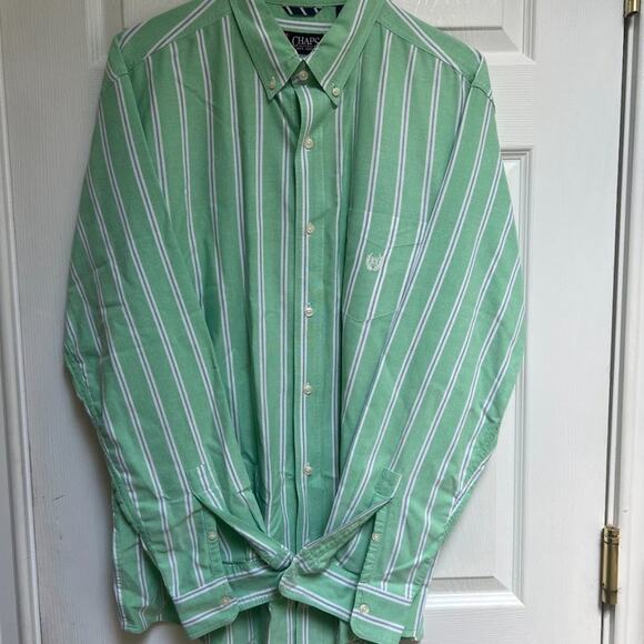 NWOT Chaps 100% Cotton Mint Green & White Striped Button Down - Picture 5 of 9